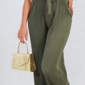 Jumpsuit Olive Green Women's Pleated Pants 2x